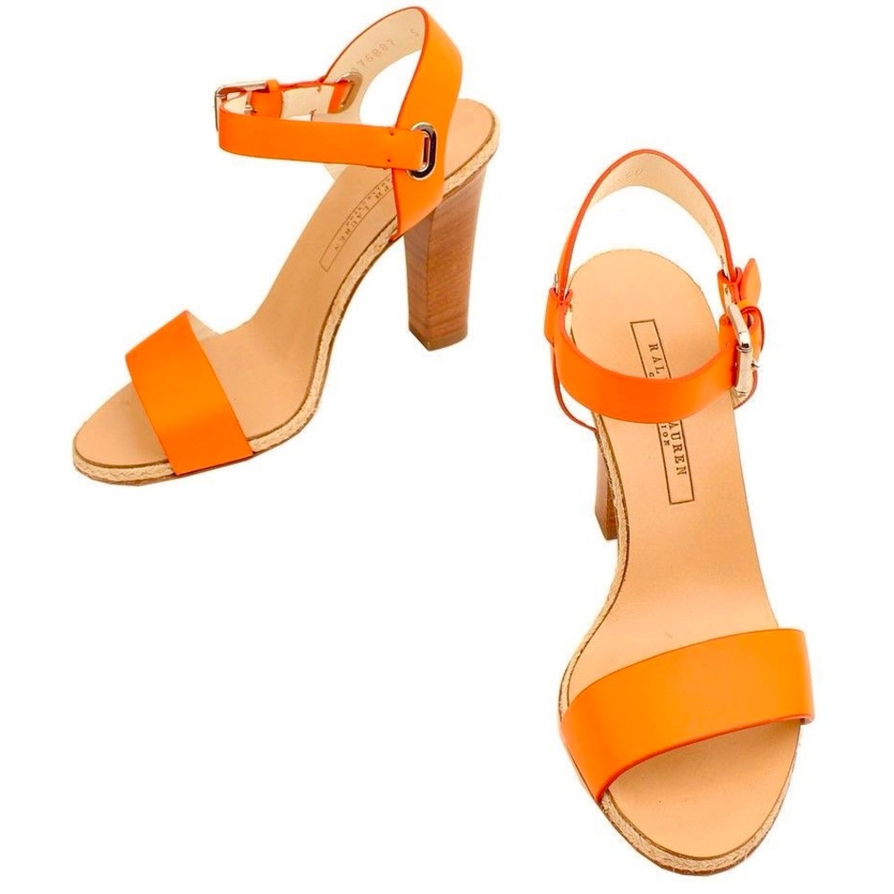 Ralph Lauren Collection Orange Chunky Heel Sandals